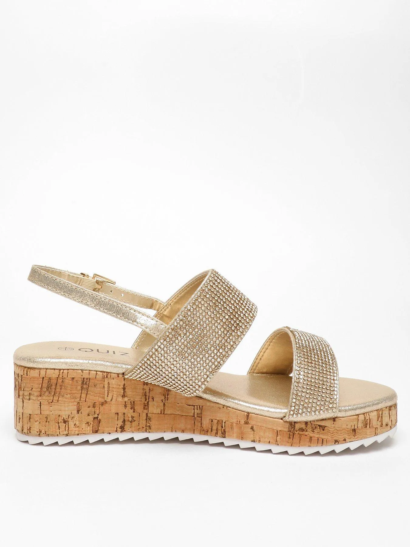 Gold Diamante Double Strap Low Wedges