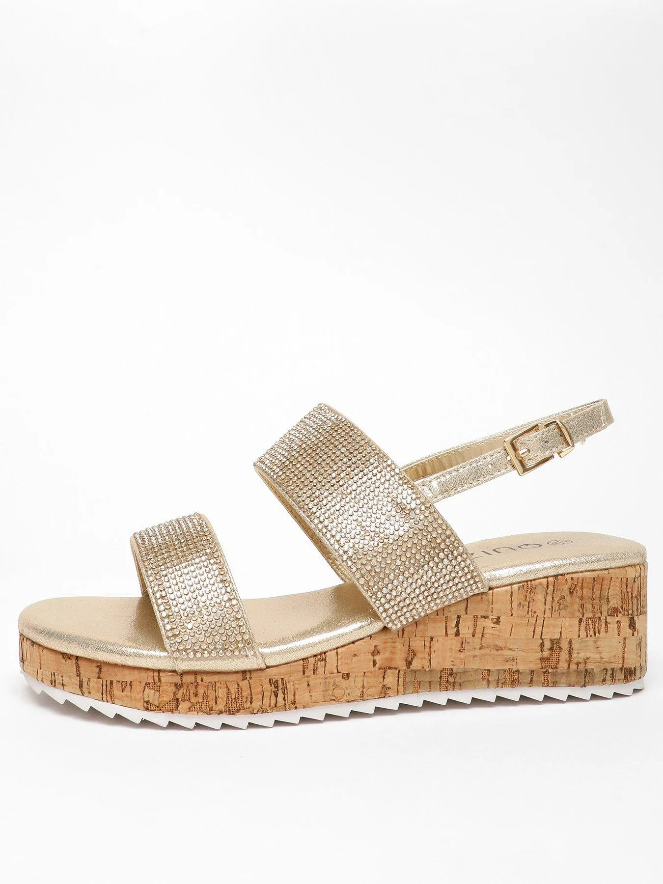 Gold Diamante Double Strap Low Wedges