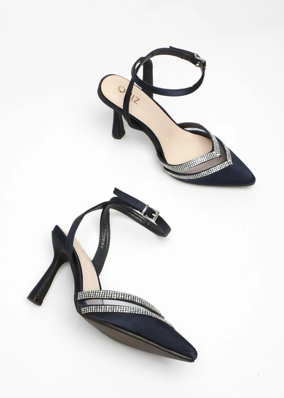 Quiz Navy Diamante Mesh Court Heels