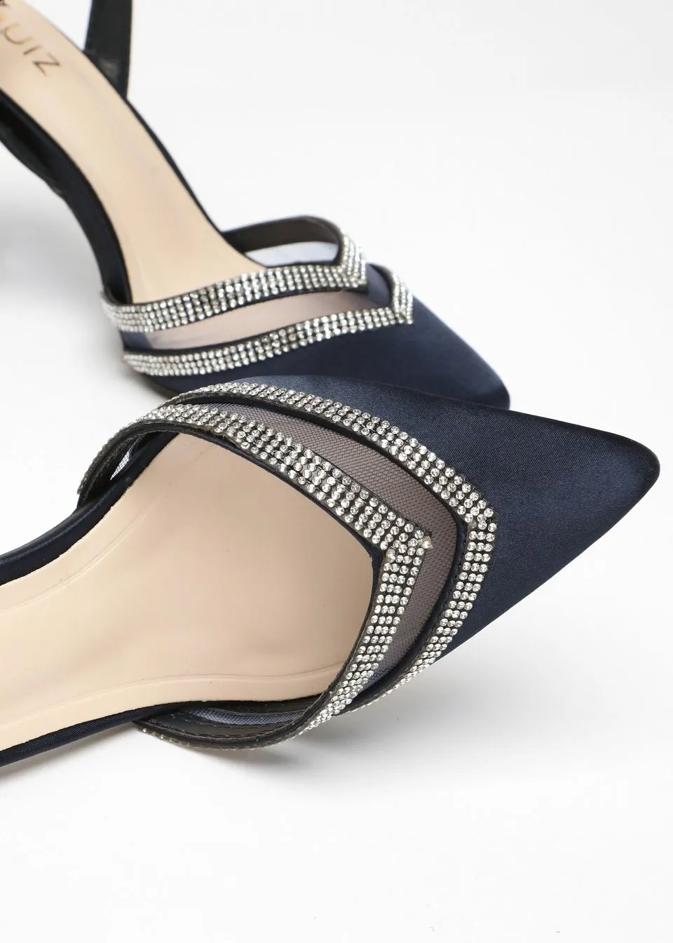 Quiz Navy Diamante Mesh Court Heels