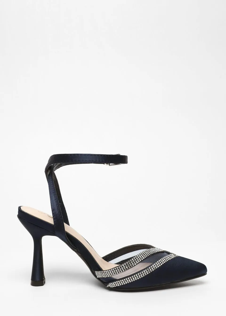 Quiz Navy Diamante Mesh Court Heels