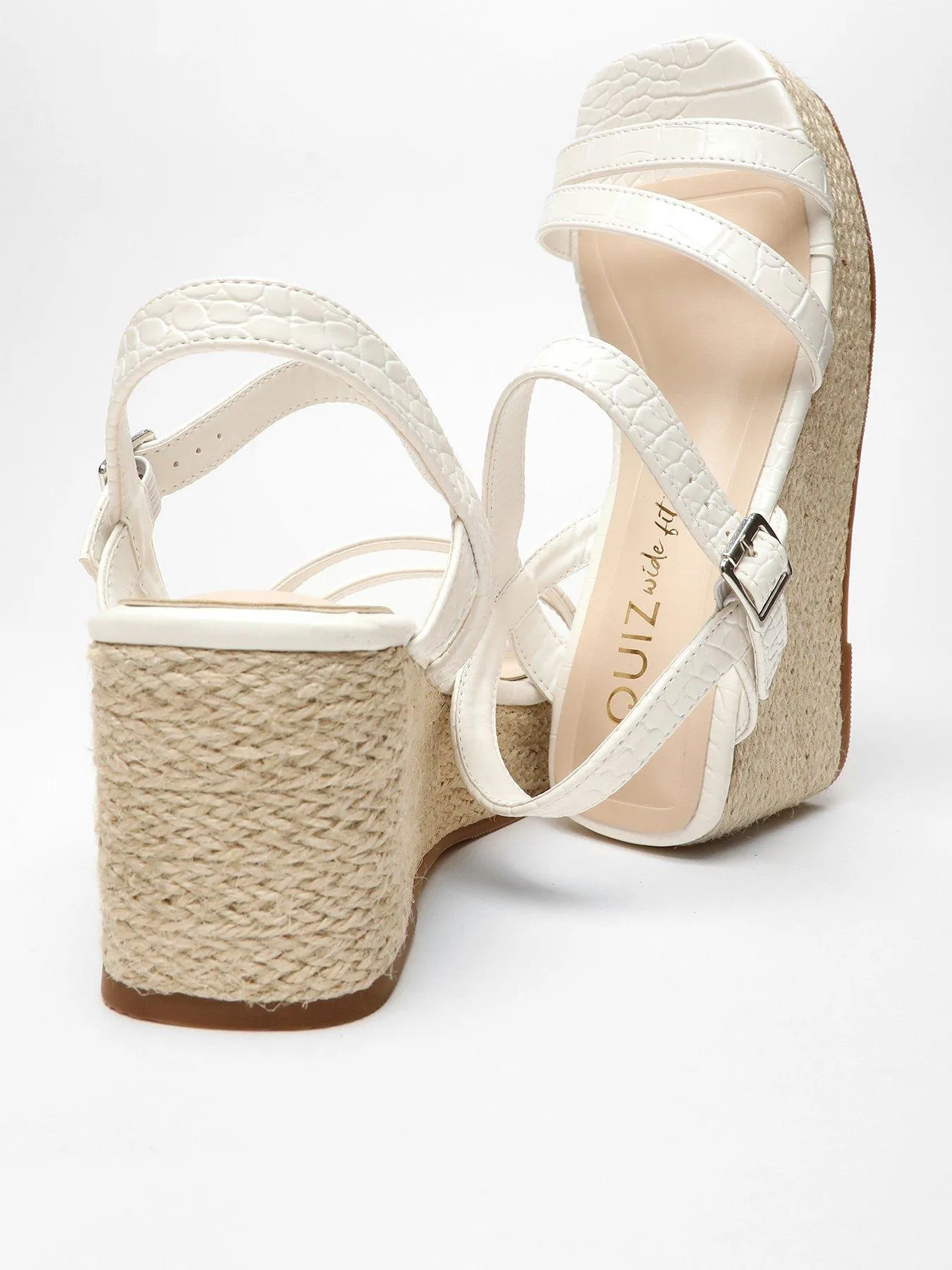 Wide Fit White Leather Croc Wedges