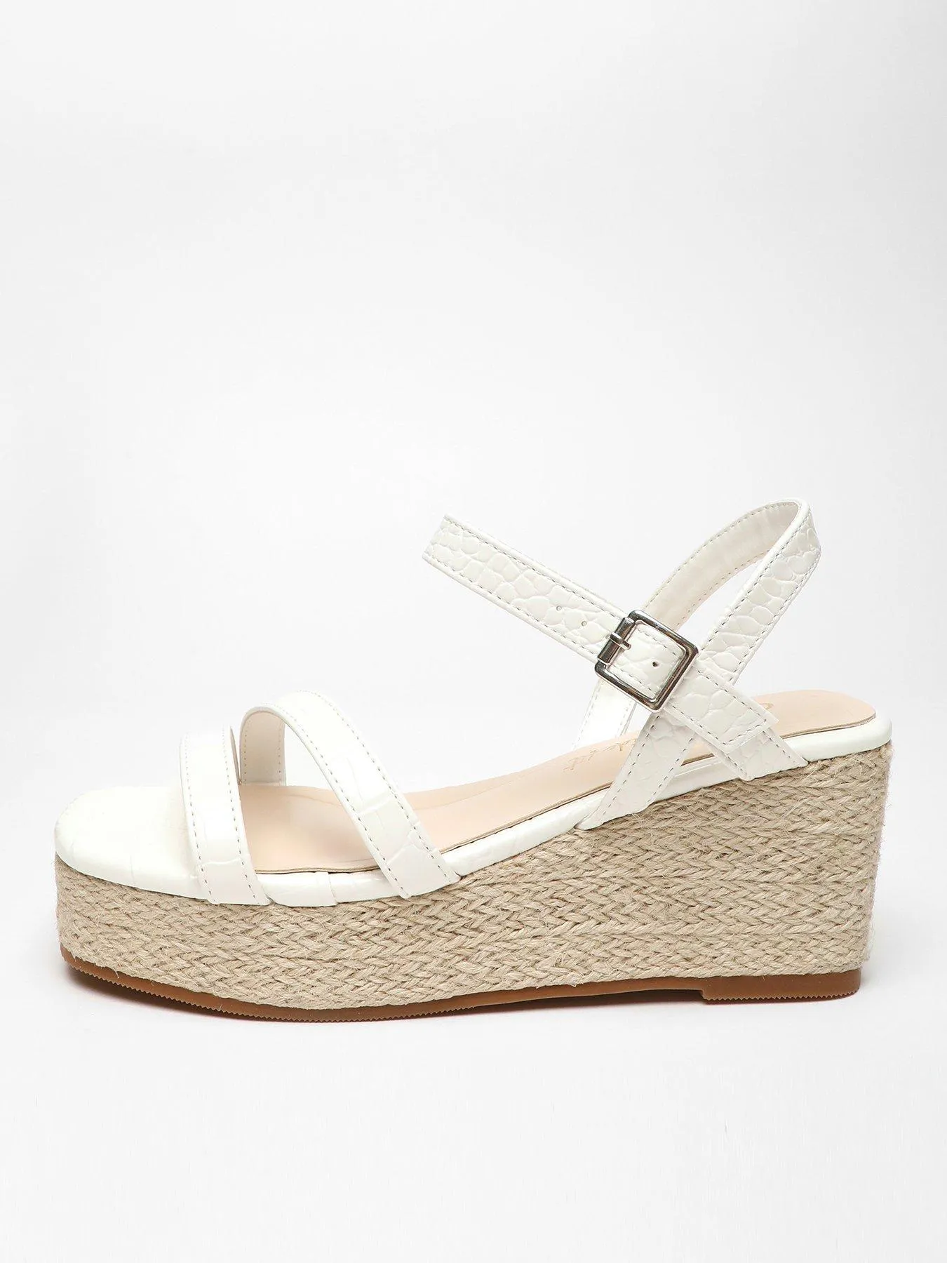 Wide Fit White Leather Croc Wedges