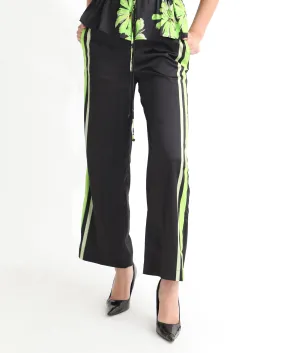 Rareism Women Gordon Black Polyester Fabric Drawstring Closure Regular Fit Striped Ankle Length Trousers