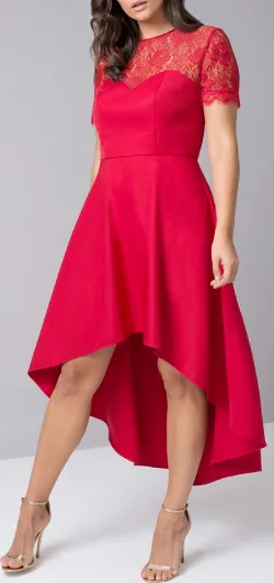 Red Lace High Low Hem Dress