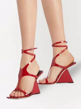 Red Sexy Patent Heel Sandal Wedges