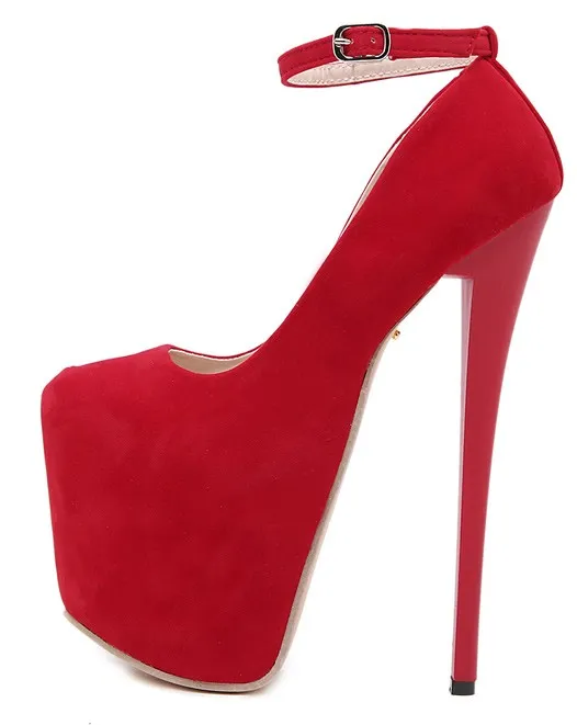 Red Suede Ribbons Super High Heels Ballerina Ballet Platforms