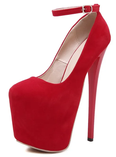 Red Suede Ribbons Super High Heels Ballerina Ballet Platforms