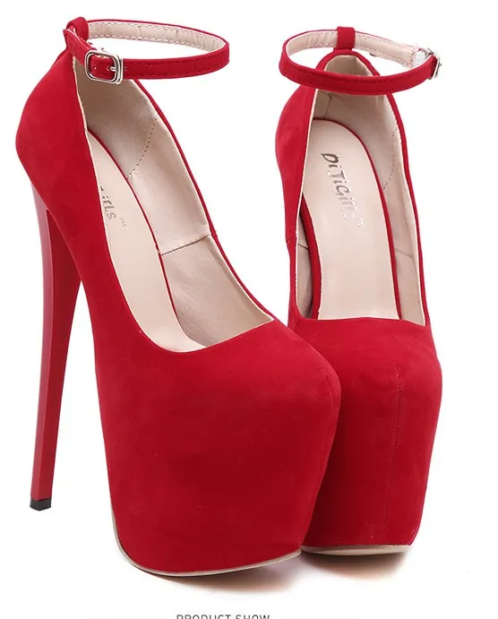 Red Suede Ribbons Super High Heels Ballerina Ballet Platforms