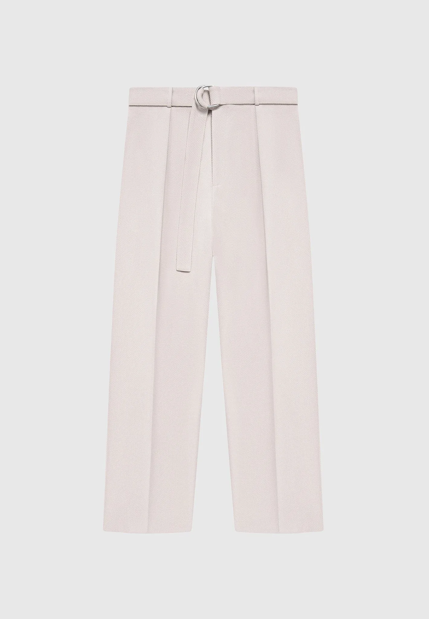 Relaxed Fit Textured Belted Tailored Trousers - Stone