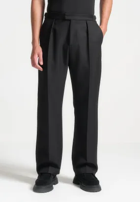 Relaxed Fit Textured Pleated Tailored Trousers - Black