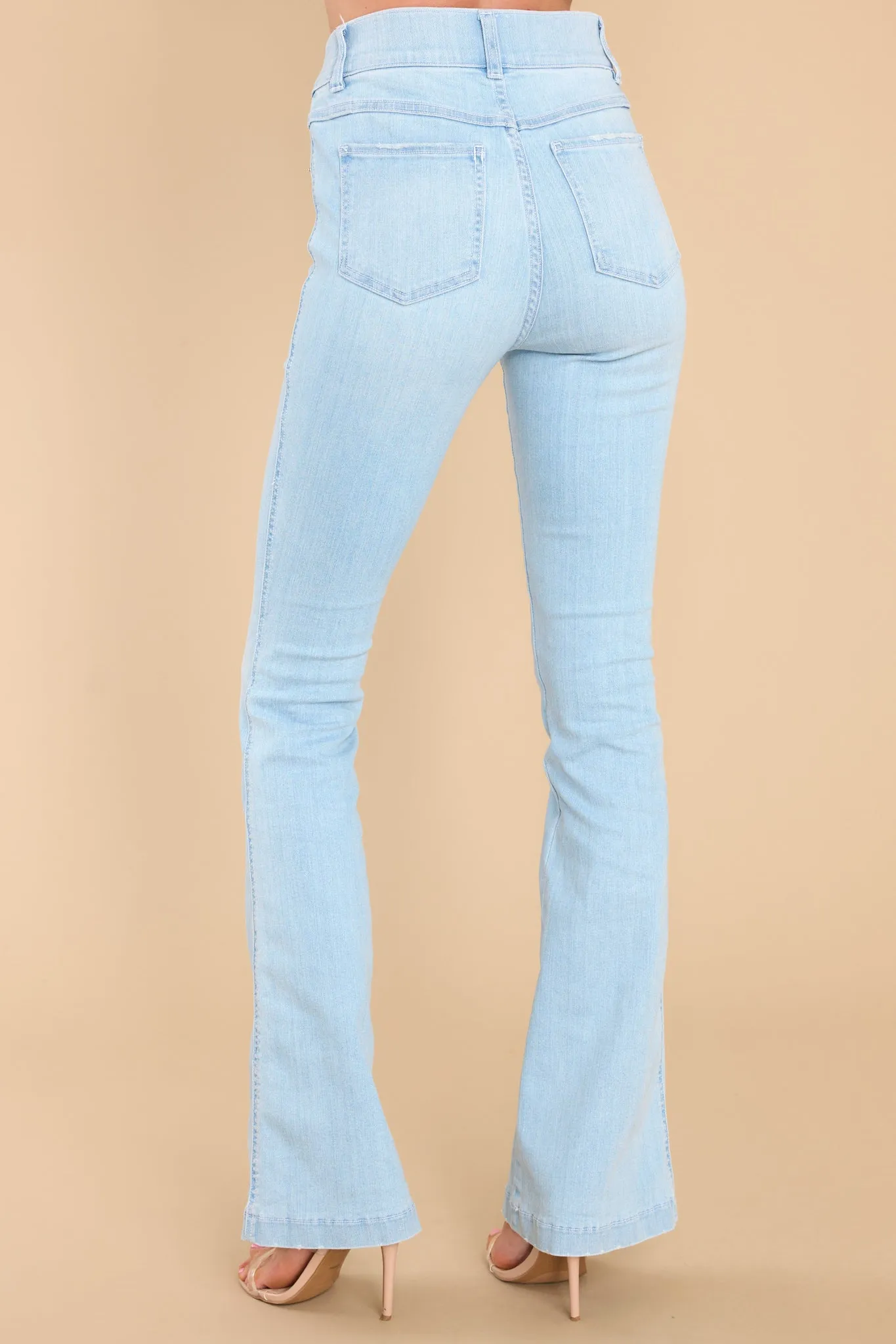 Retro Light Wash Pull On Stretch Flare Jeans