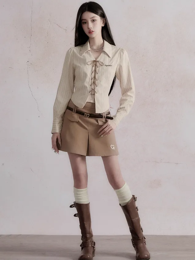 Retro SchoolGirl Jacket ＆ Mini Skirt ＆ Lace-Up Shirt