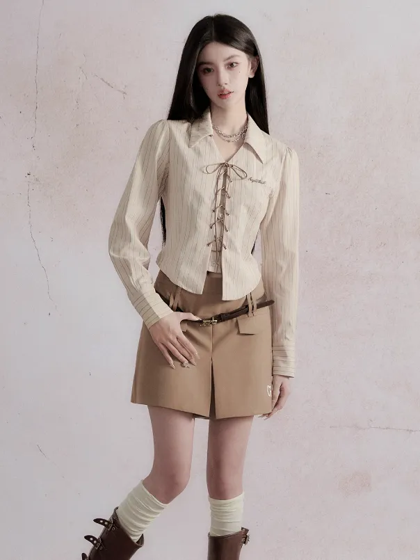 Retro SchoolGirl Jacket ＆ Mini Skirt ＆ Lace-Up Shirt