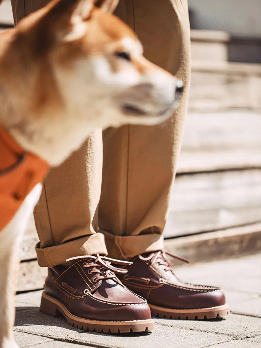 Retro Style Cowhide Laces Boat Shoes