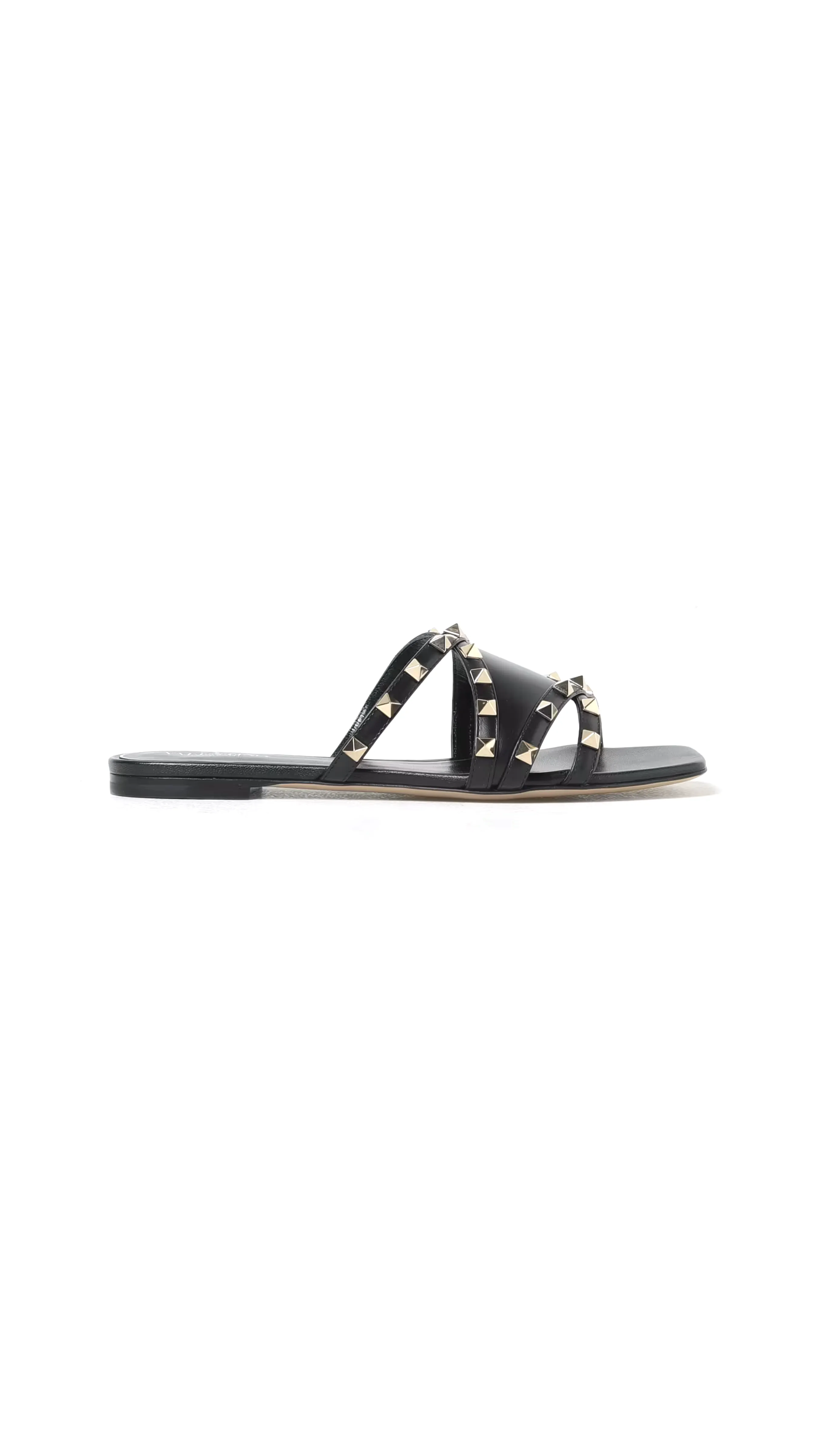 Black Rockstud Strap Mule Sandals