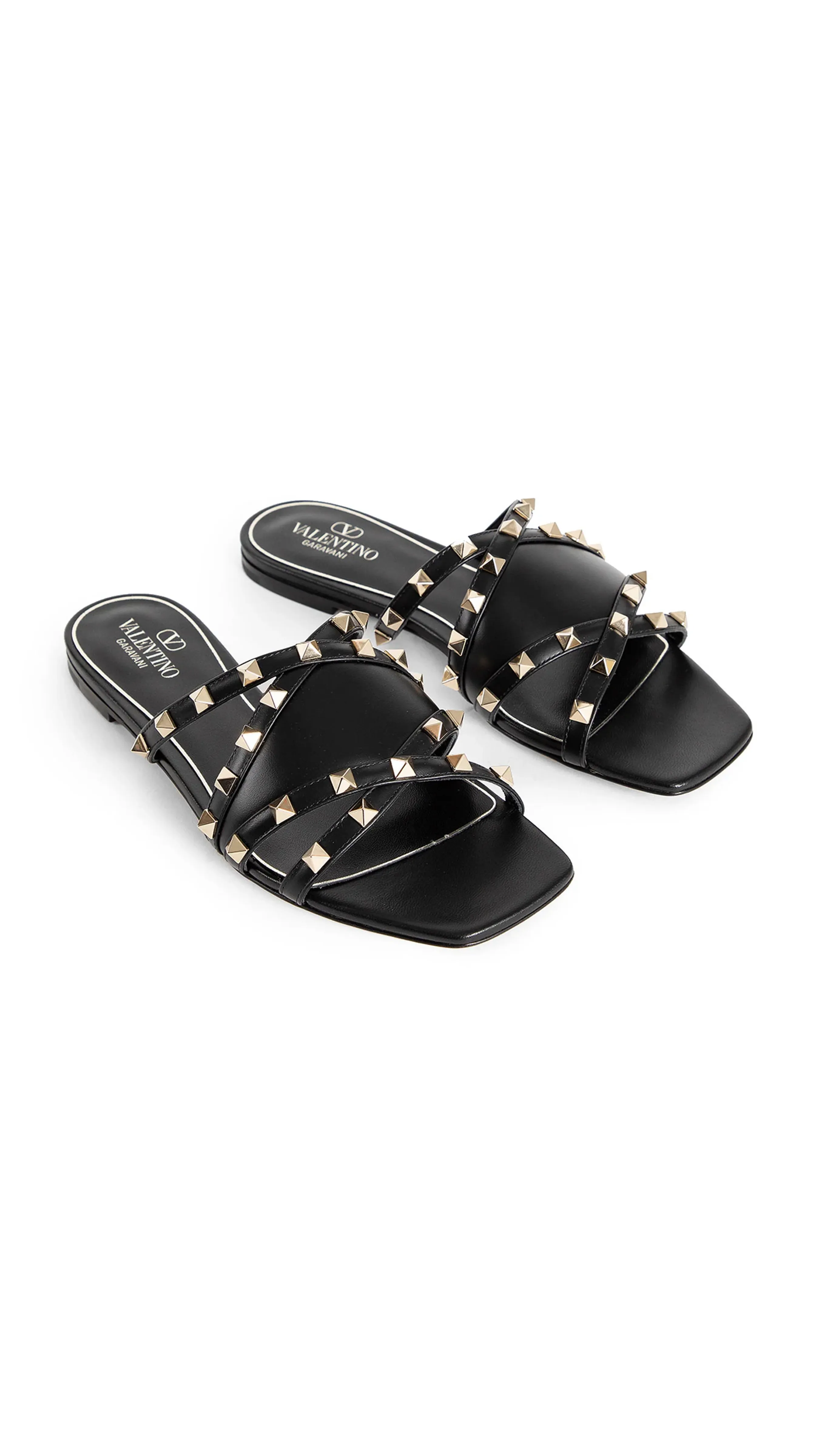 Black Rockstud Strap Mule Sandals