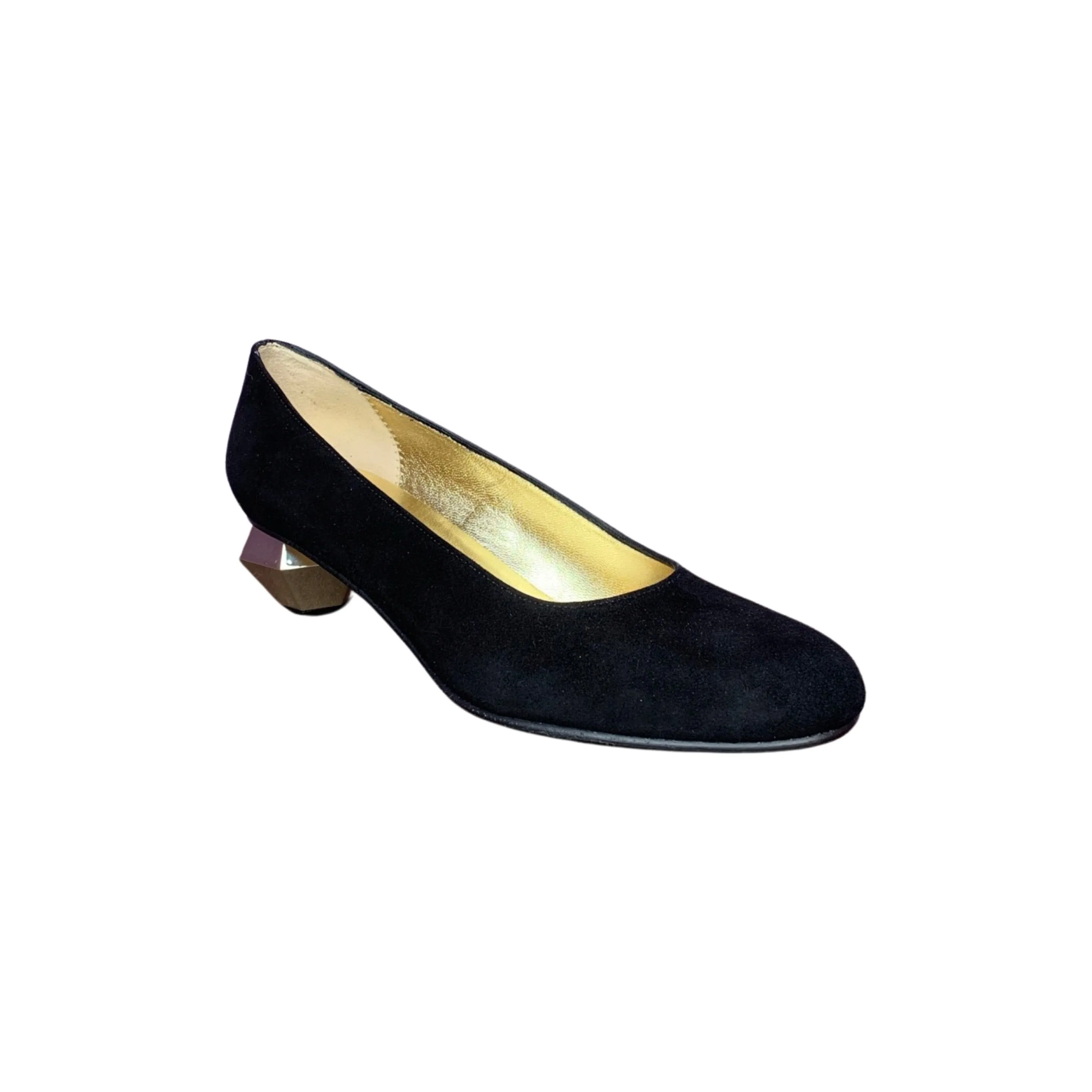 Black Suede Pump With Gold Heel by RODONI