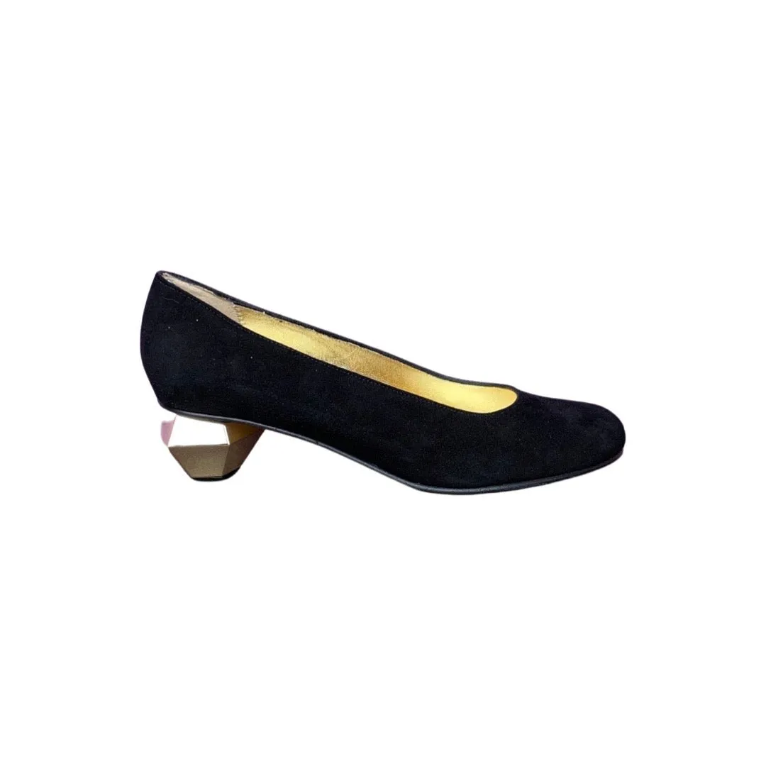 Black Suede Pump With Gold Heel by RODONI