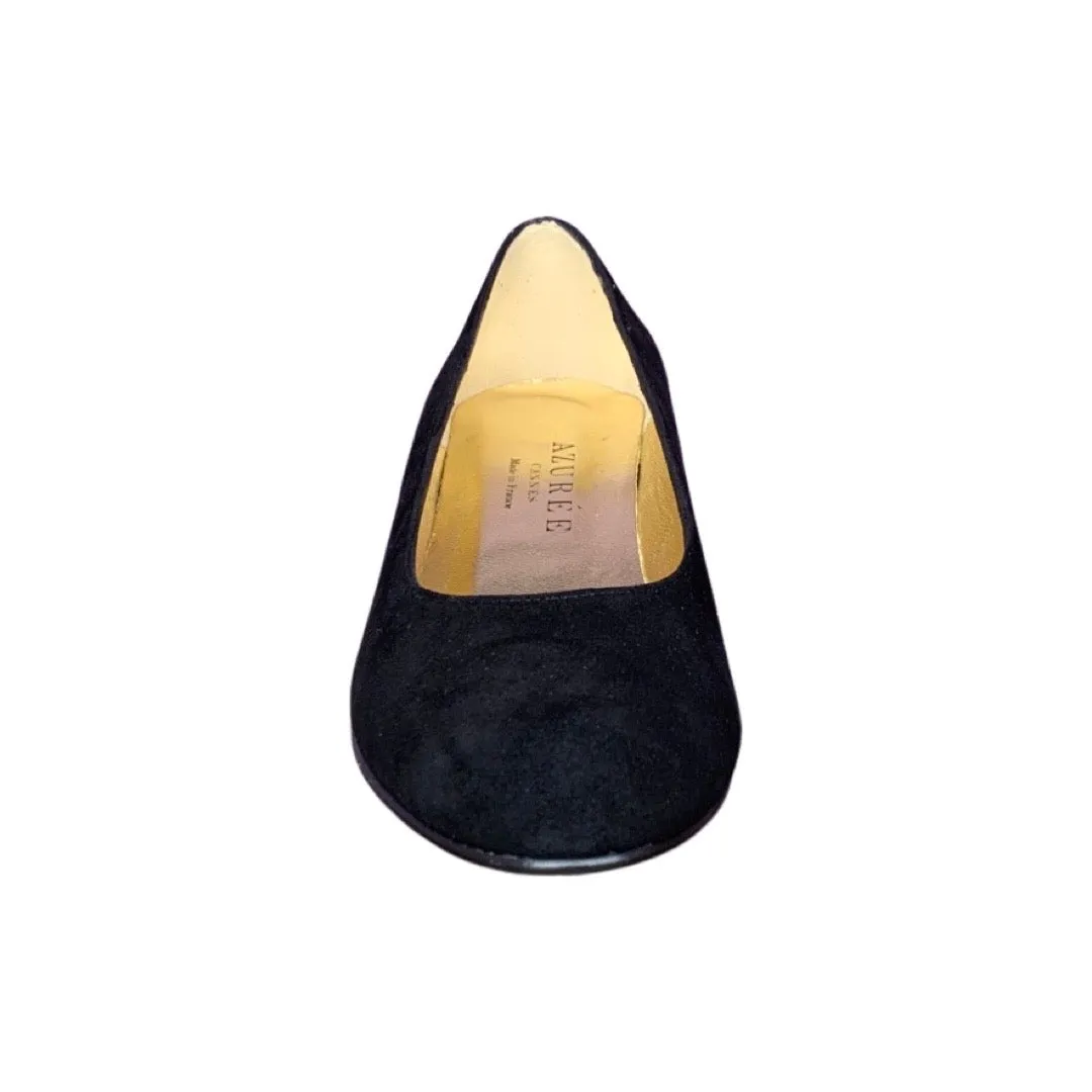 Black Suede Pump With Gold Heel by RODONI