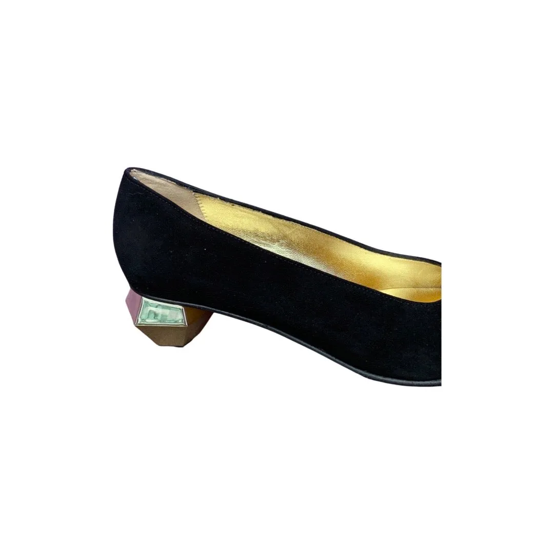 Black Suede Pump With Gold Heel by RODONI