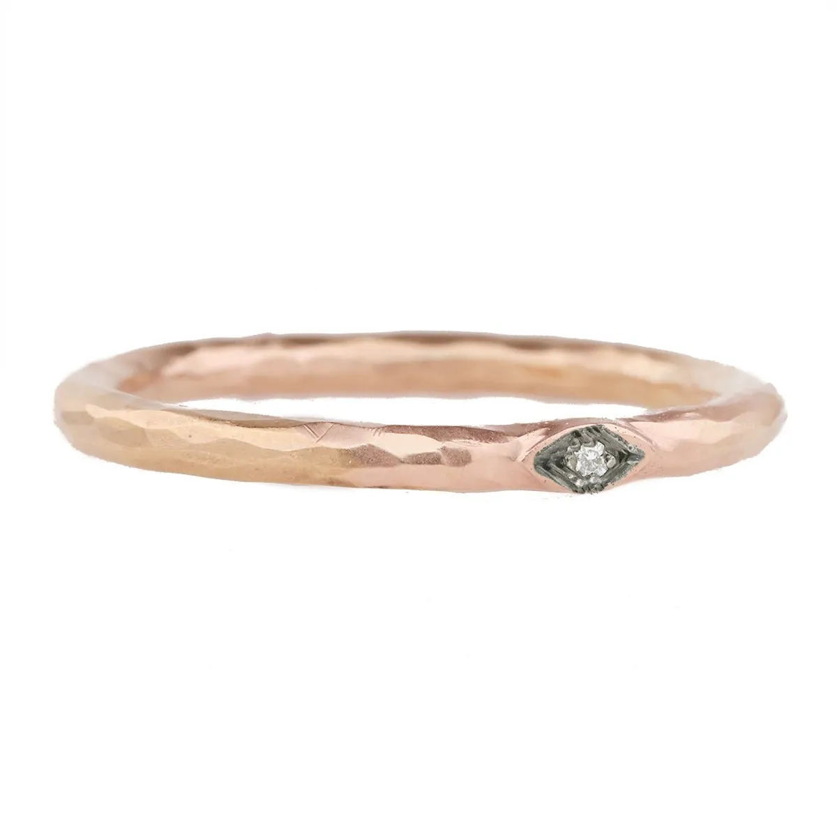 Black Diamond Evil Eye Ring in Rose Gold with Hammered Finish