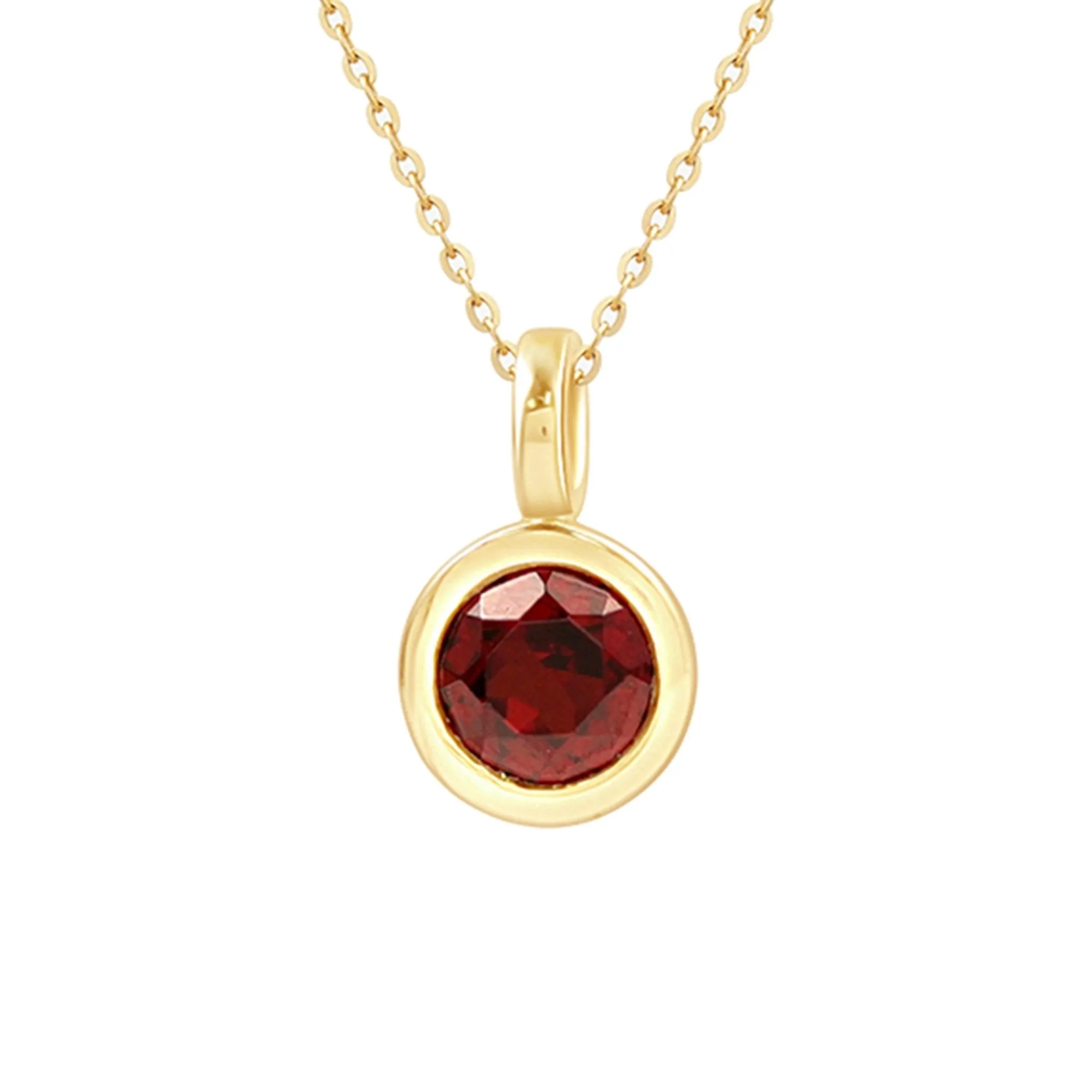 Round Bezel Set Garnet Necklace