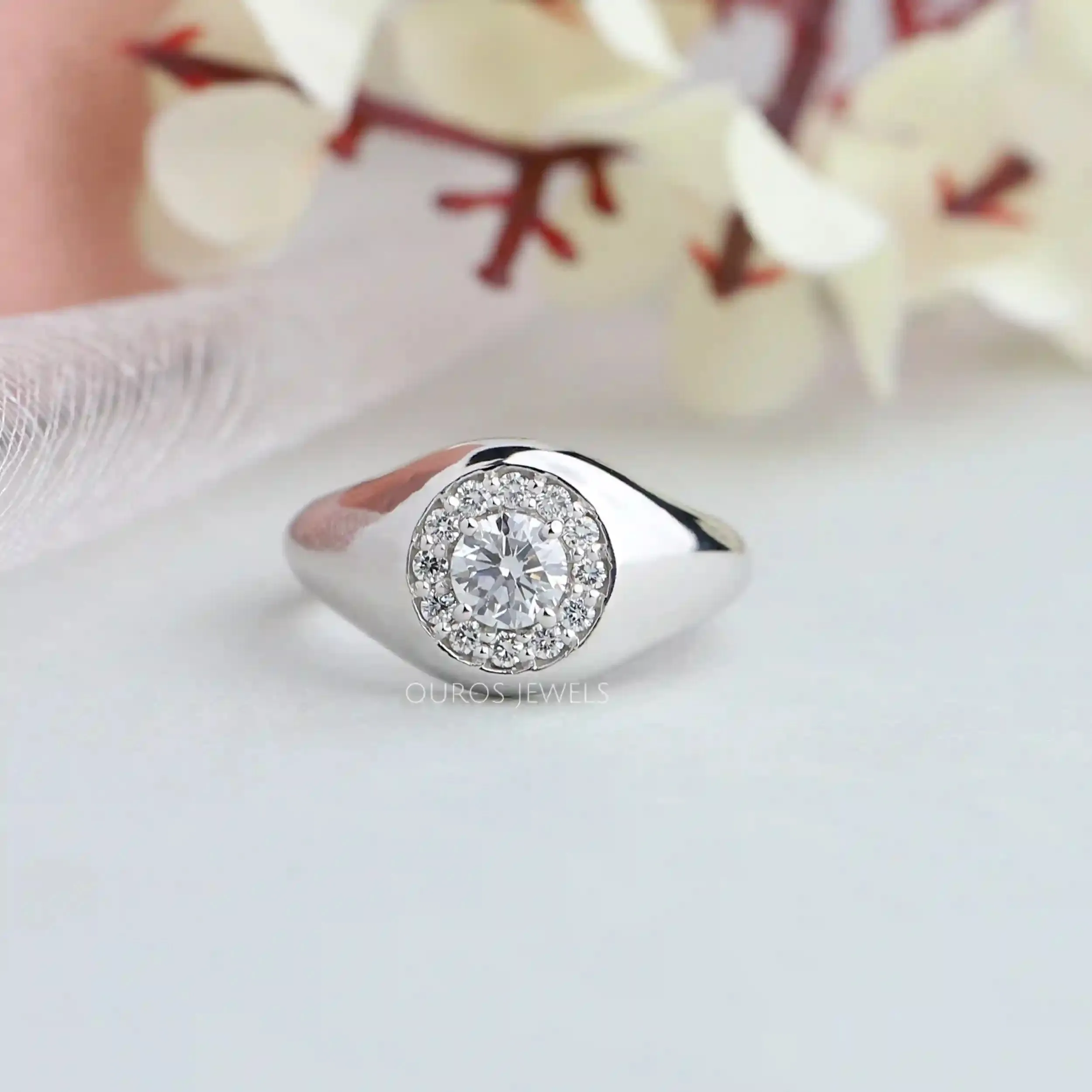 Round Cut Diamond Halo Ring For Men's