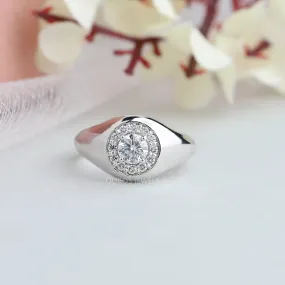 Round Cut Diamond Halo Ring For Men's