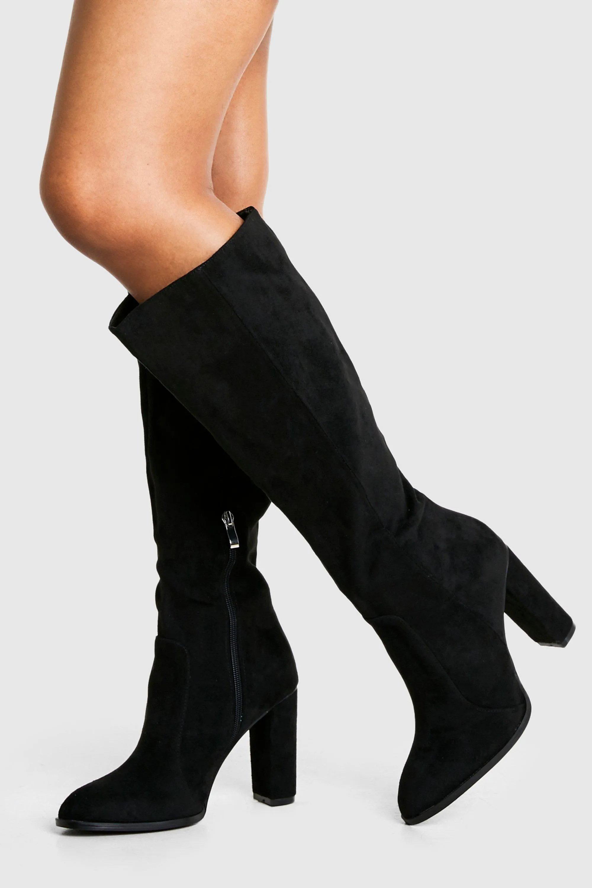 Round Toe Faux Suede Knee High Boots