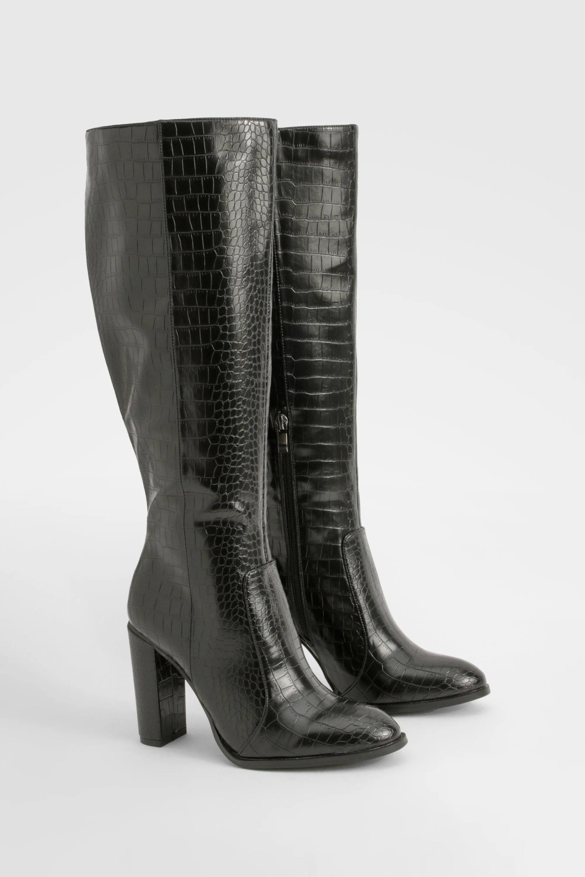 Round Toe Knee High Croc Boots