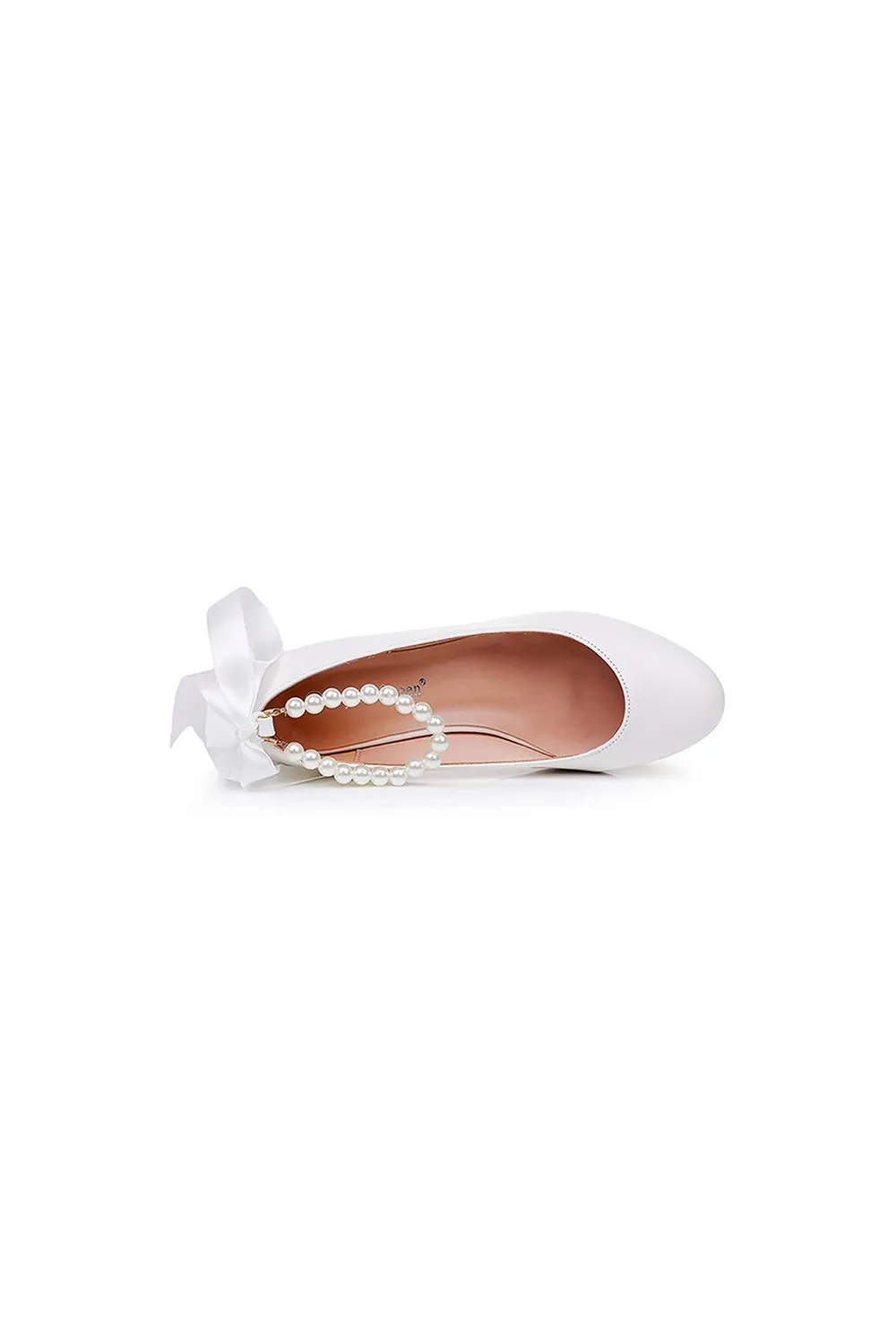 Round Toe Low Chunky Heels Beaded Wedding Shoes