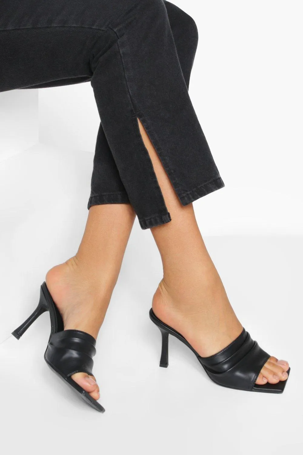 Ruched Pleat Detail Heeled Mules