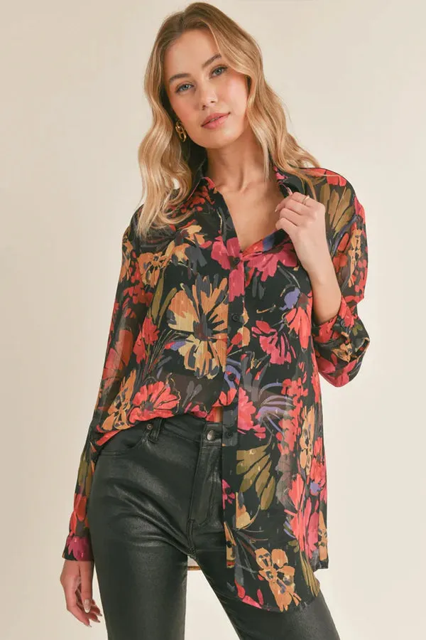 Sadie & Sage Sheer Button Up - Stars Print