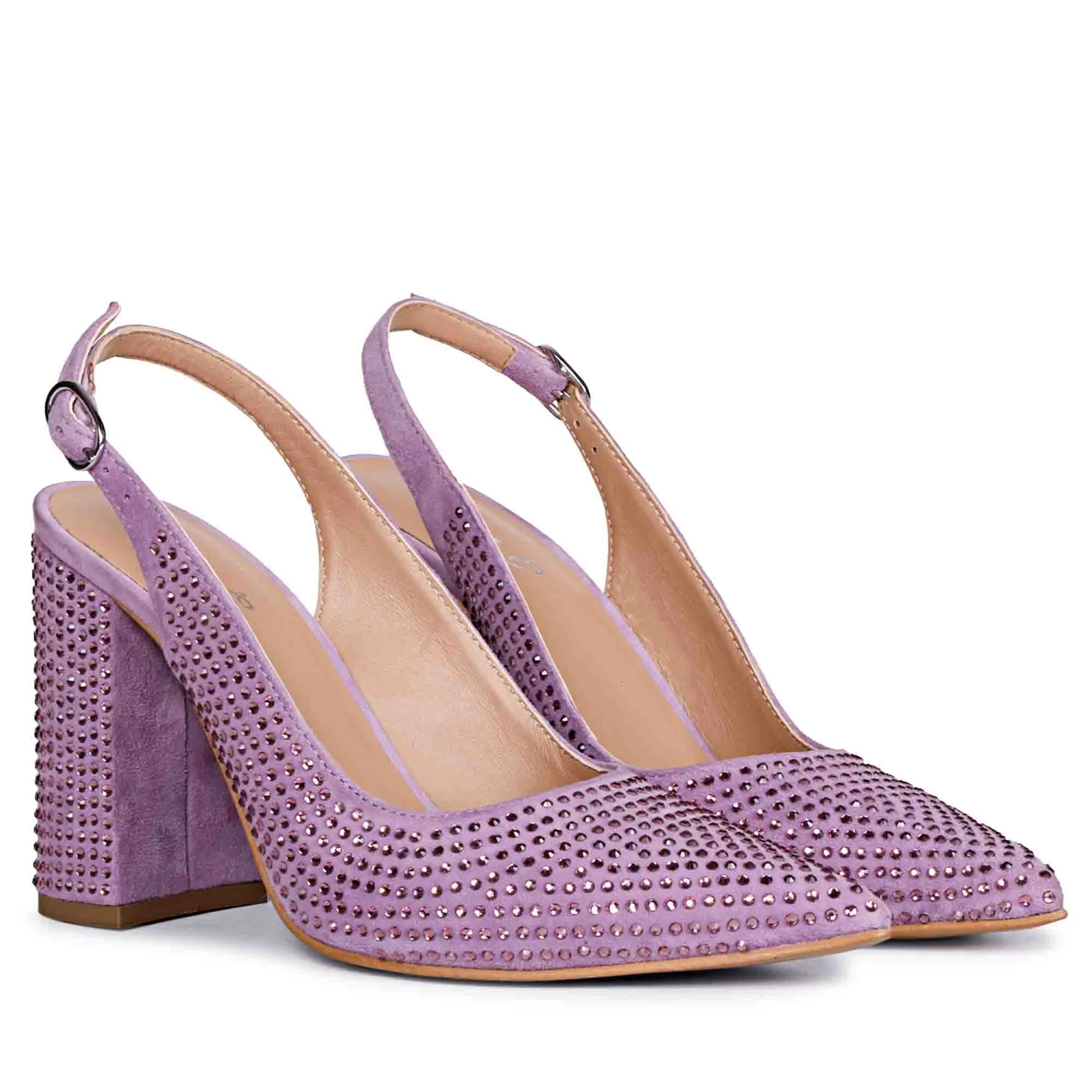 Saint Alyssa Crystal Embellished Lilac Leather Pumps