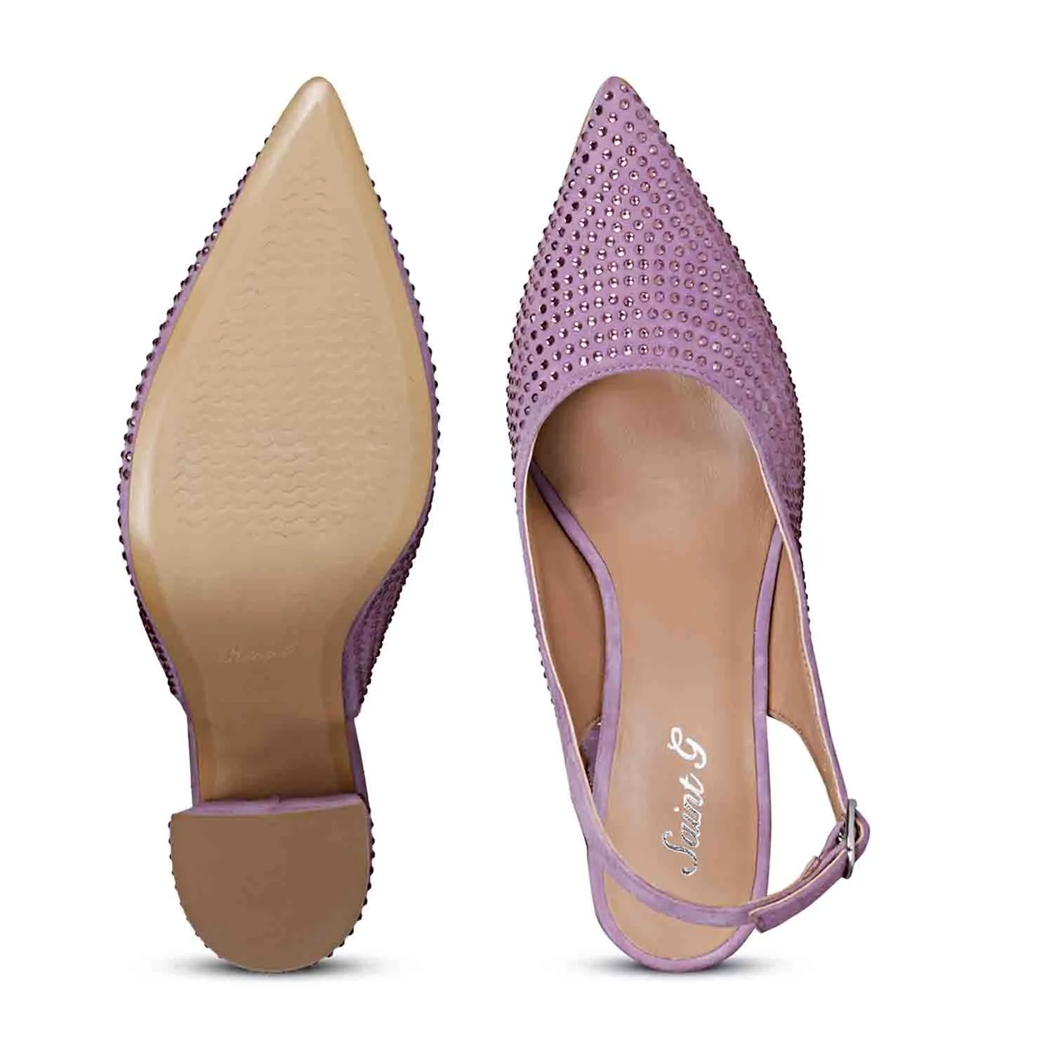 Saint Alyssa Crystal Embellished Lilac Leather Pumps