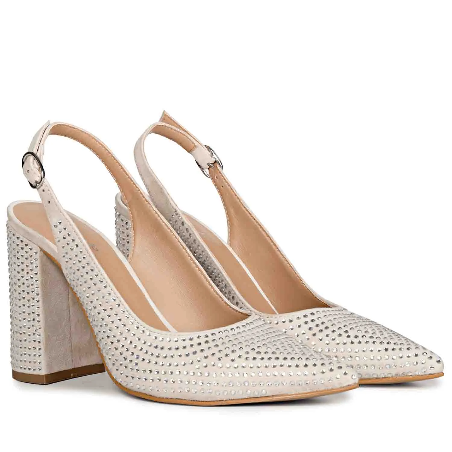 Saint Alyssa Crystal Embellished Off White Leather Pumps