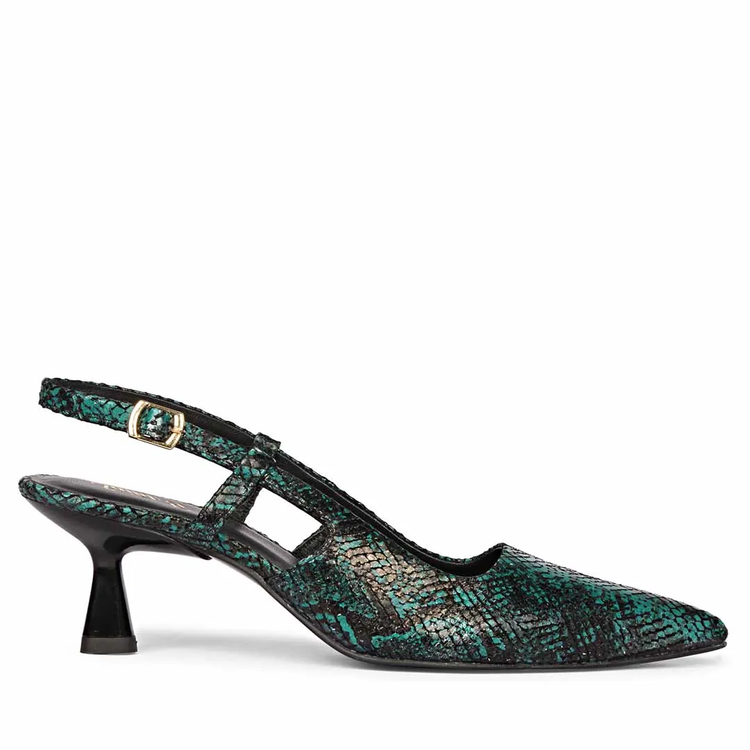 Saint Josie Green Snake Print Leather Pumps