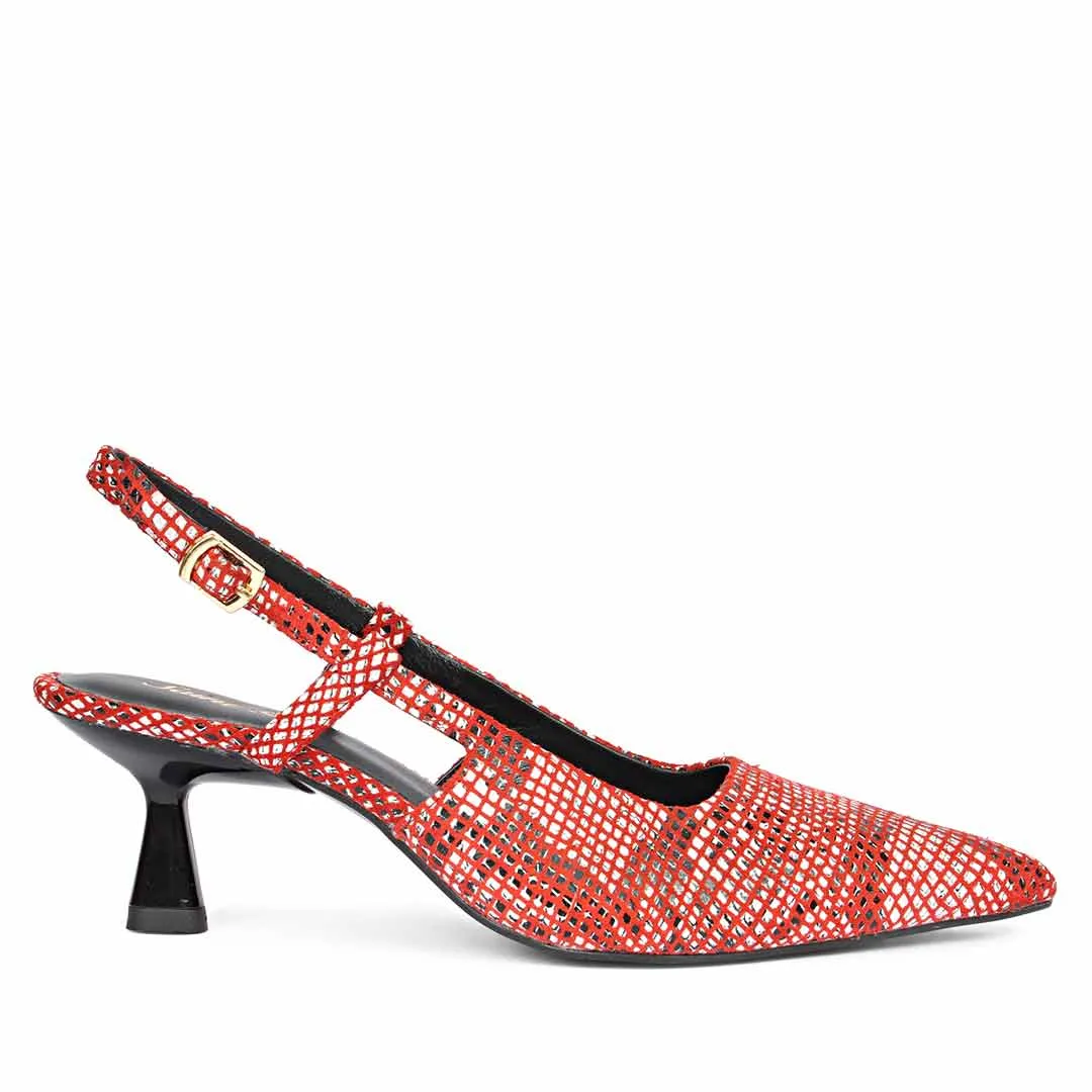 Saint Josie Red Snake Print Leather Pumps