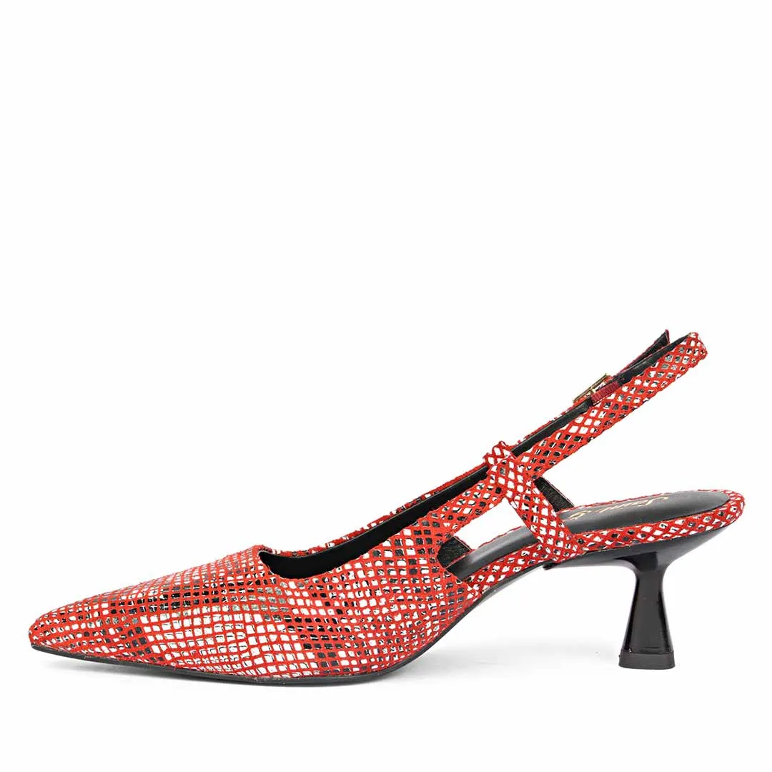 Saint Josie Red Snake Print Leather Pumps