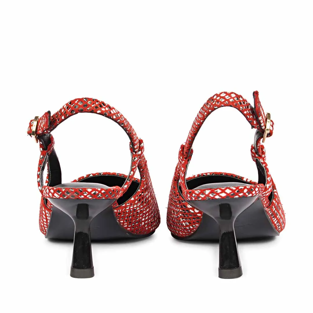 Saint Josie Red Snake Print Leather Pumps