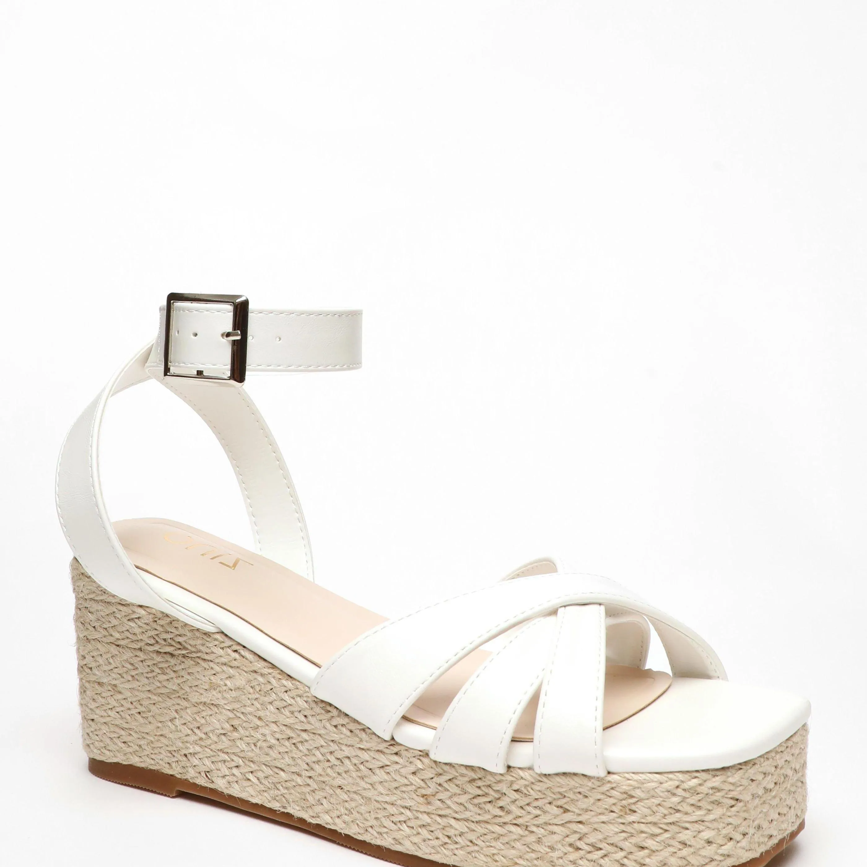 Faux Leather Strappy Woven Wedges by Quiz