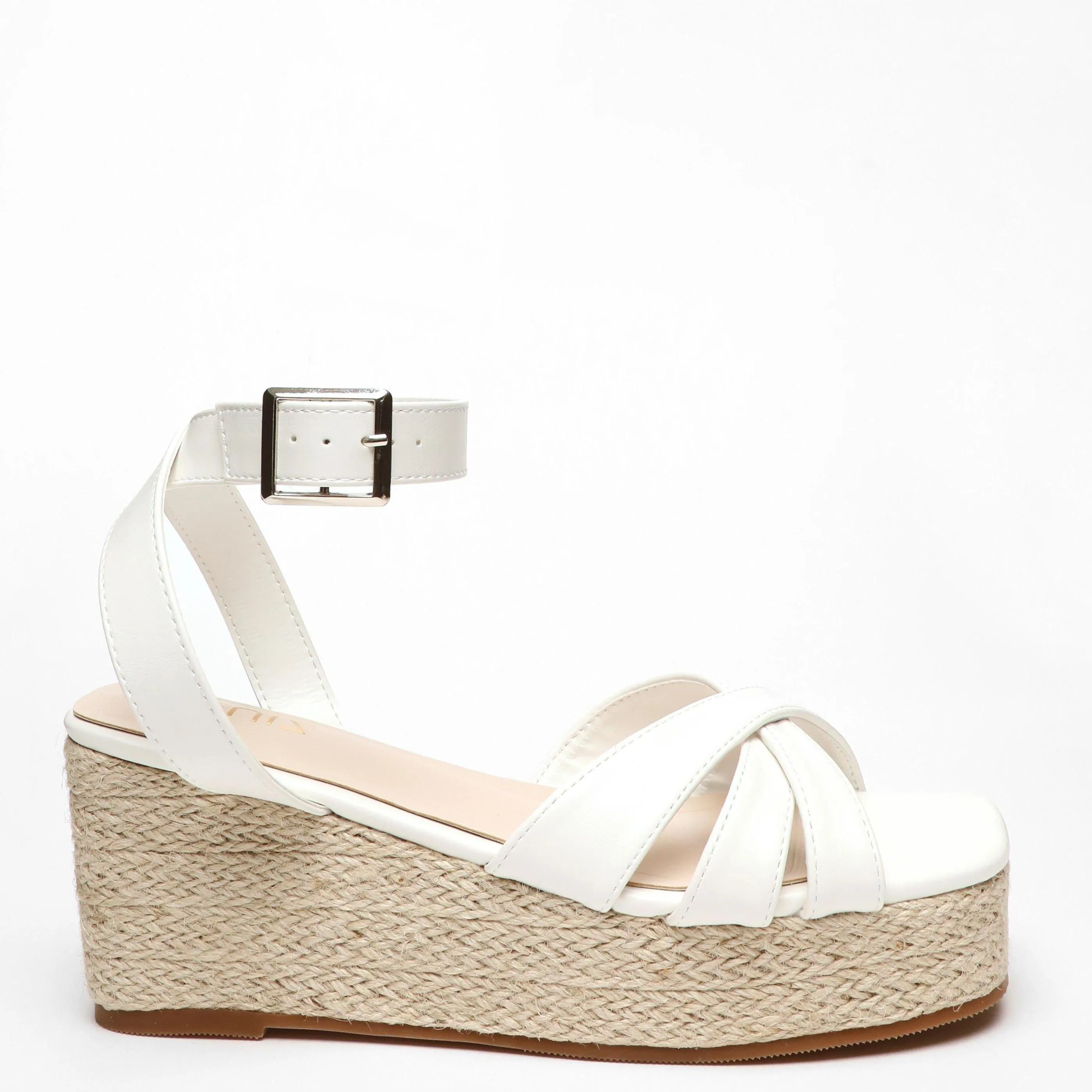 Faux Leather Strappy Woven Wedges by Quiz