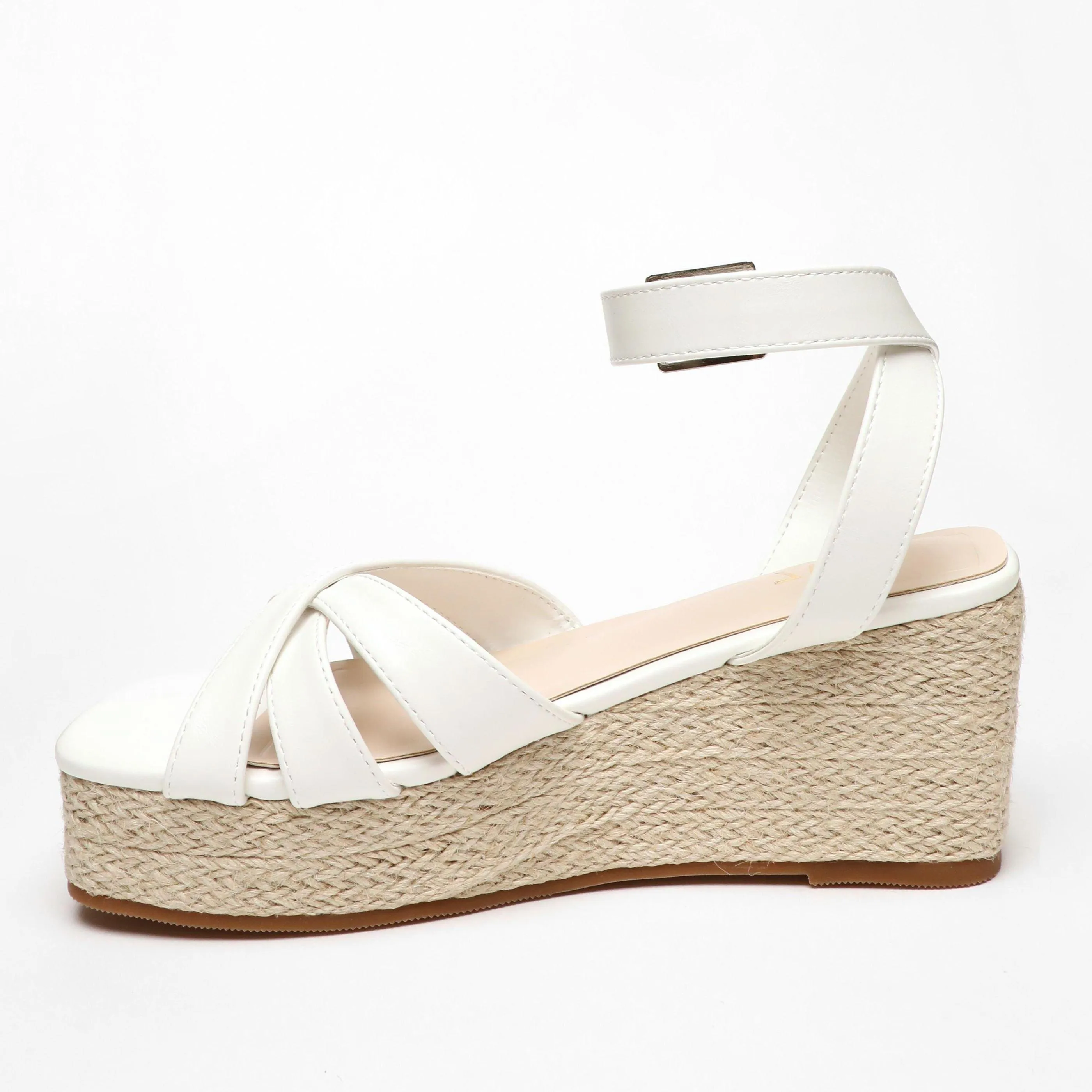 Faux Leather Strappy Woven Wedges by Quiz