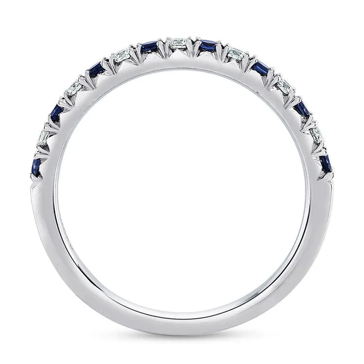 Sapphire & Diamond Prong Set French Cut White Gold Wedding Band Ring 14K