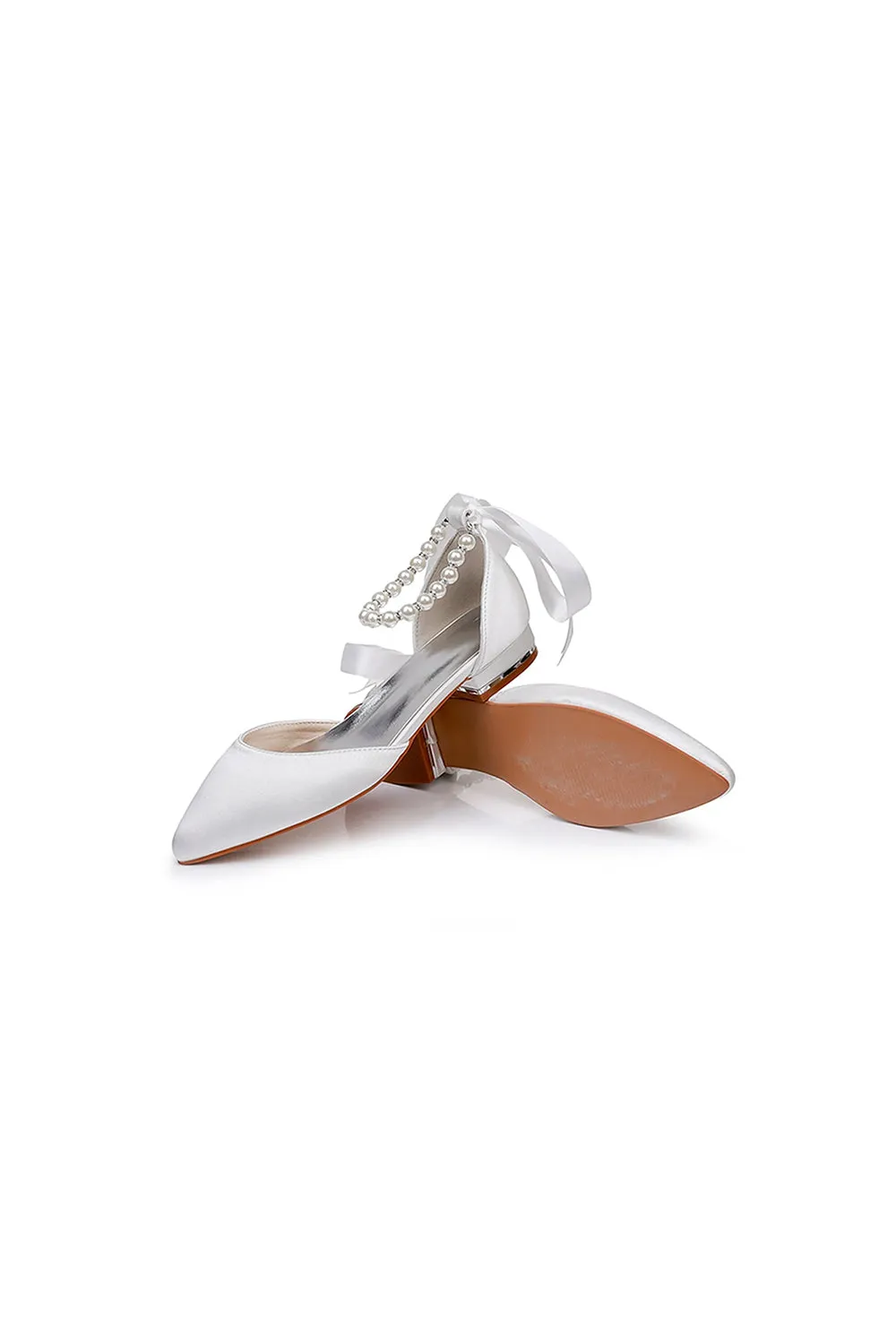 Satin Beaded Ribbon Low Heels Bridal Shoes