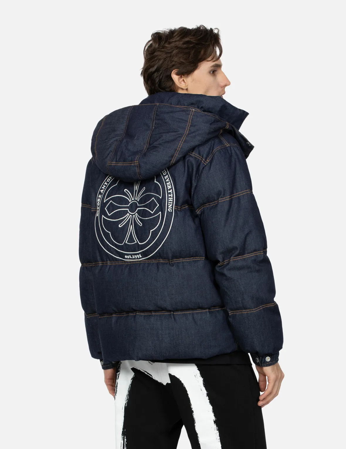 Seagull and Kamon Embroidery Relax Fit Down Jacket