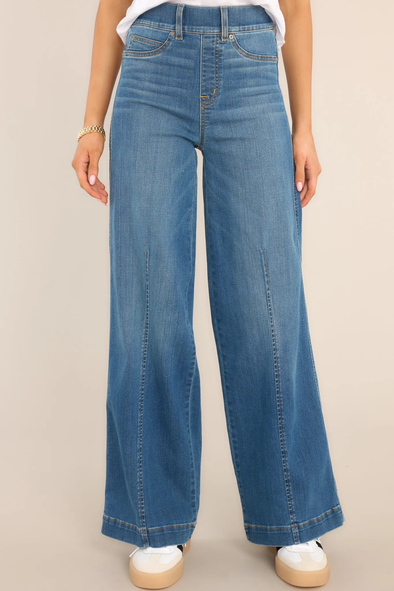 Seamed Front Vintage Indigo Stretch Wide Leg Jeans