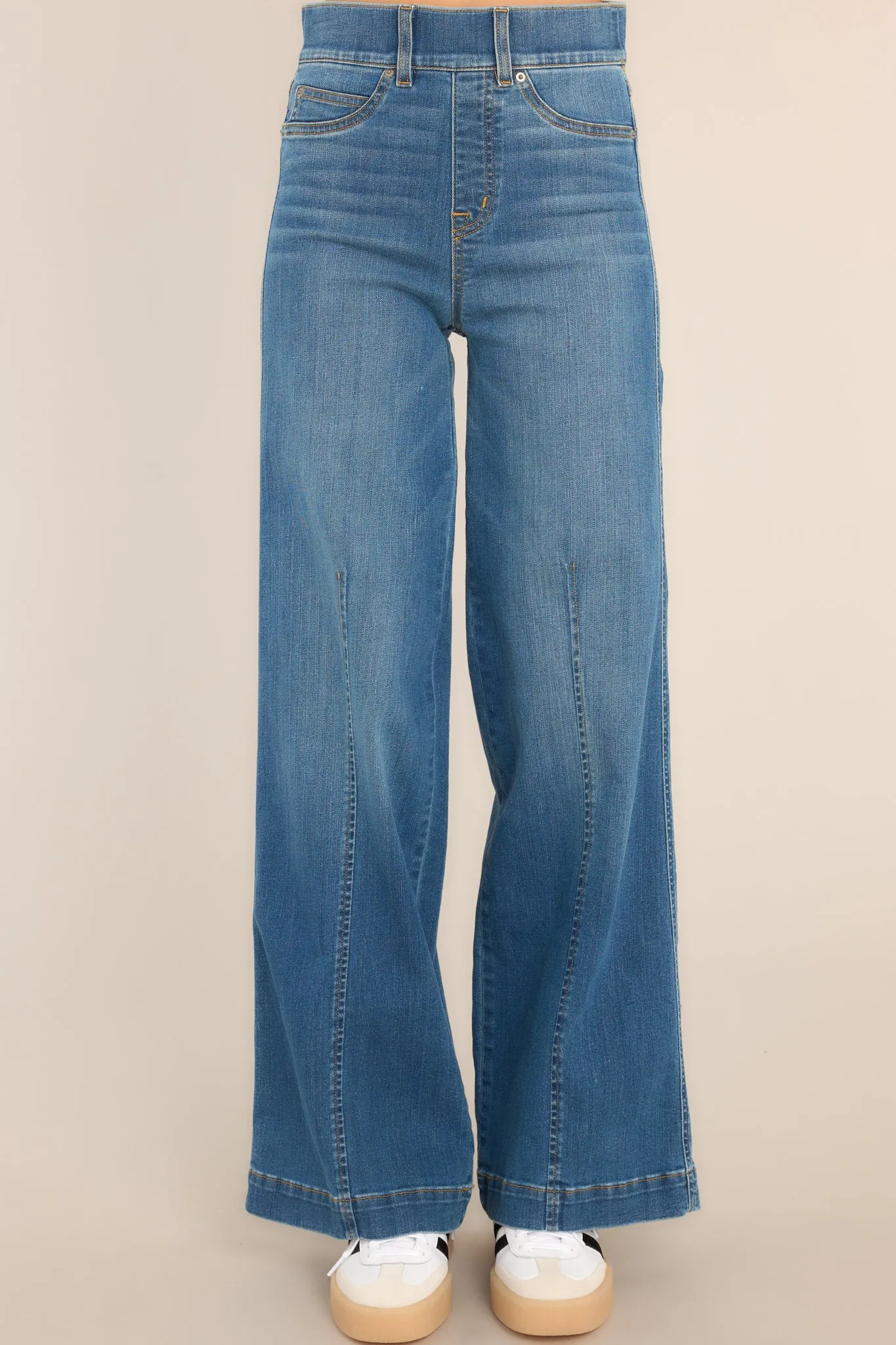 Seamed Front Vintage Indigo Stretch Wide Leg Jeans