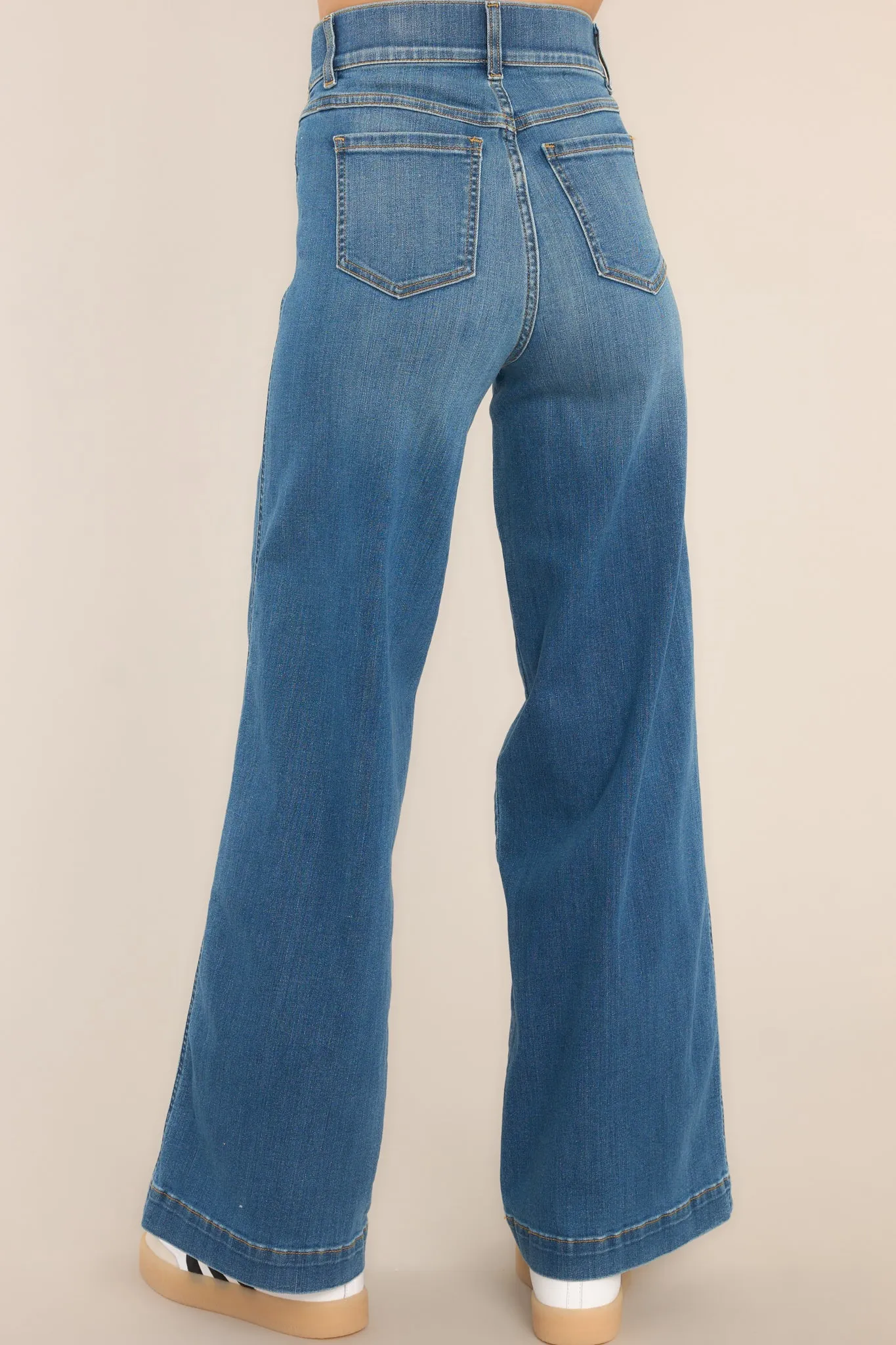 Seamed Front Vintage Indigo Stretch Wide Leg Jeans